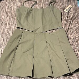 No Boundaries Olive Green Two-Piece Crop Top and Pleated Skirt Set